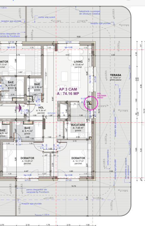 Apartament de 3 camere, 74 mp, 110 mp terasa cu view, zona exclusivista Centrala