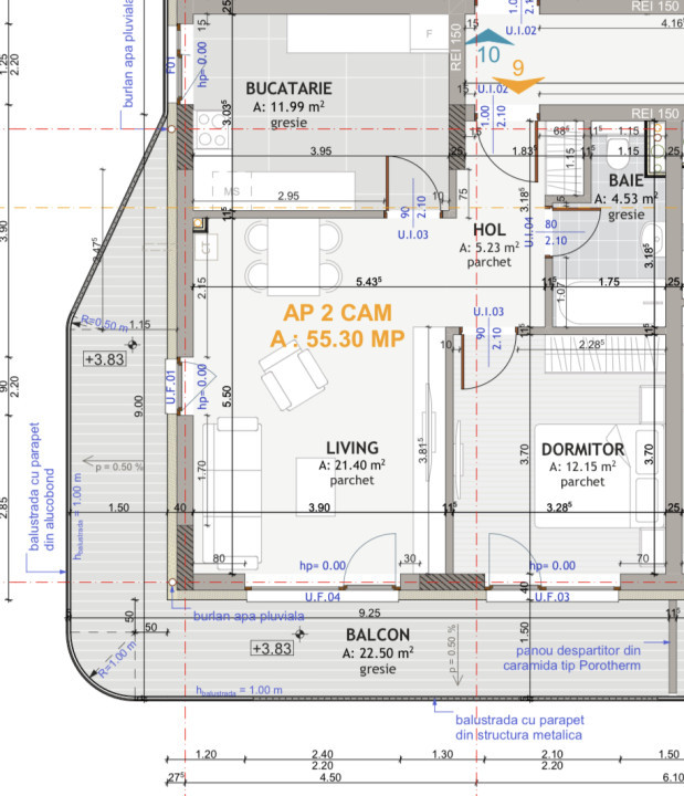 Apartament de 2 camere, 55,40mp, etaj intermediar,zona exclusivista Centrala