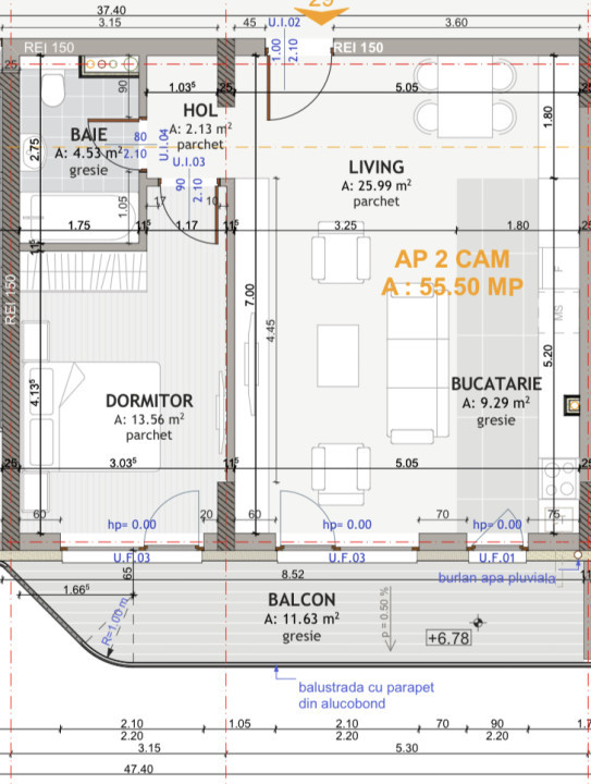 Apartament de 2 camere, 55,50 mp, etaj intermediar, zona exclusivista Centrala