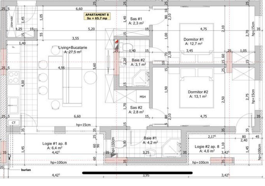 Apartament de 3 camere, 66 mp, etaj intermediar , garaj, zona Catanelor 