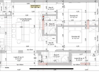 Apartament de 3 camere, 66 mp, etaj intermediar , garaj, zona Catanelor 