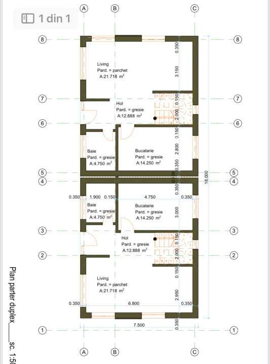 Duplex 120 mp, 4 camere, 250 mp de teren, incalzire in pardoseala, zona Tauti