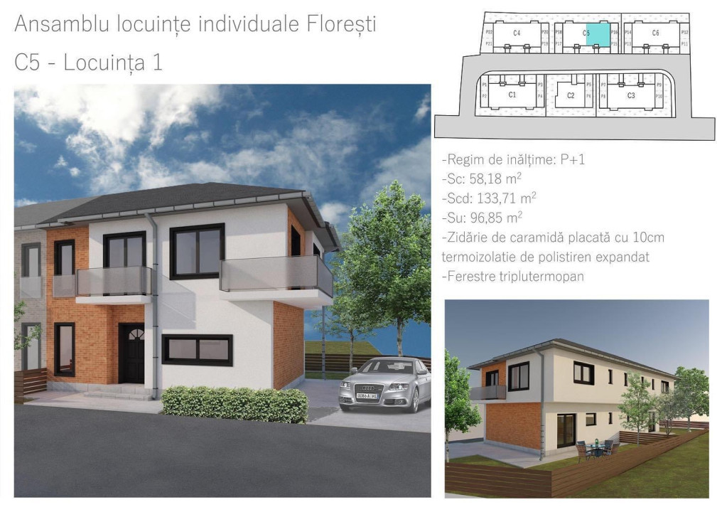 Duplex 100 mp utili, teren 200mp, ansamblu privat, Floresti