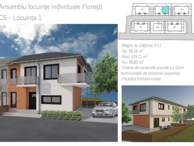 Duplex 100 mp utili, teren 200mp, ansamblu privat, Floresti