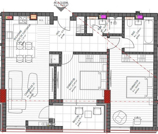 Apartament de 3 camere, 75.5 mp, semifinisat, Zona BMW