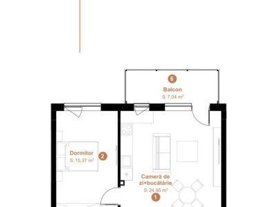 Apartament cu 2 camere la etajul 3