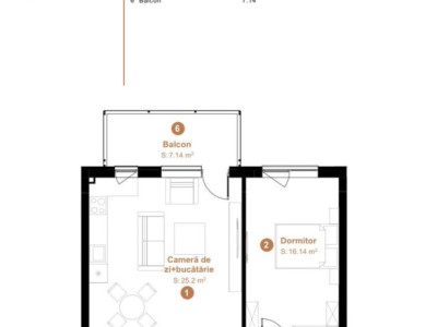 Apartament cu 2 camere la etajul 3