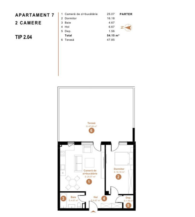 Apartament cu 2 camere la parter inalt