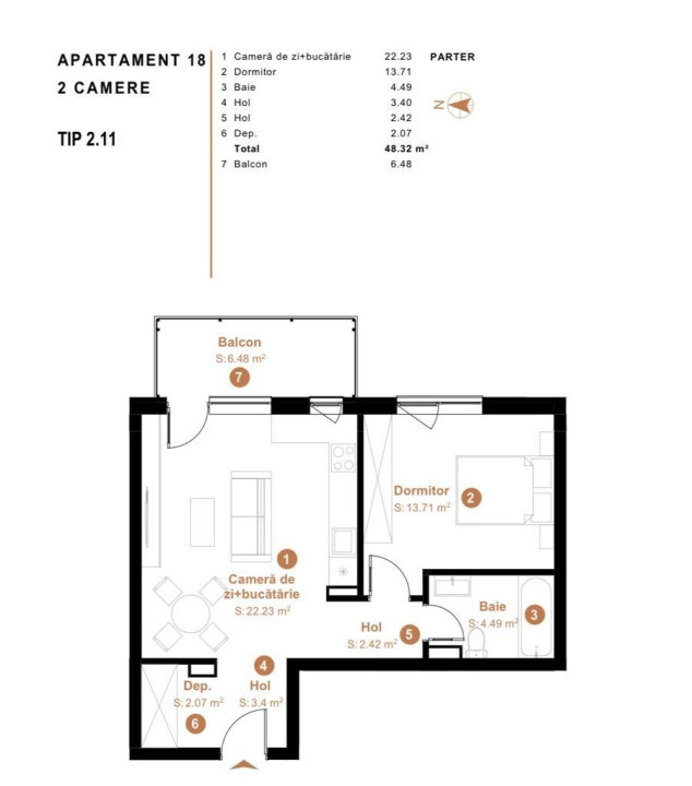 Apartament cu 2 camere la parter inalt