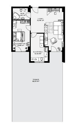 Apartament de 2 camere, 55 mp, terasa de 82 mp, cartier Borhanci