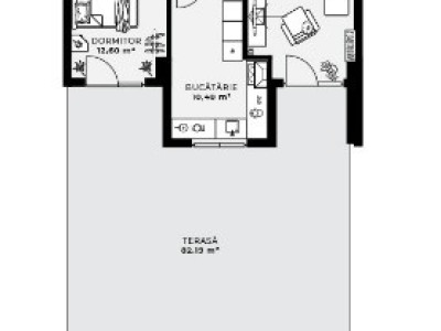 Apartament de 2 camere, 55 mp, terasa de 82 mp, cartier Borhanci