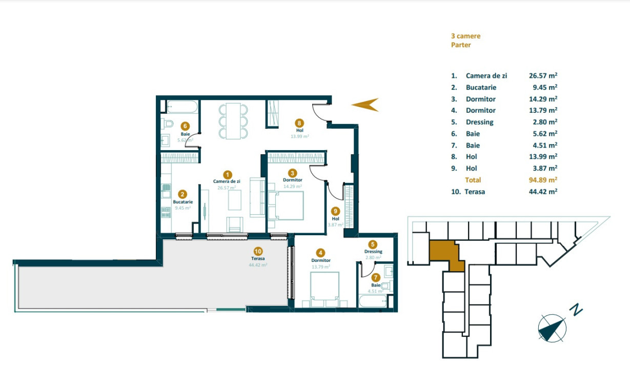 Apartament 3 camere 94 mp, terasa 44 mp, Intre lacuri