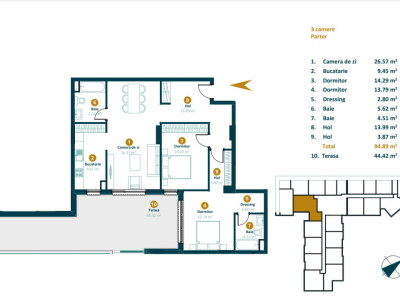 Apartament 3 camere 94 mp, terasa 44 mp, Intre lacuri