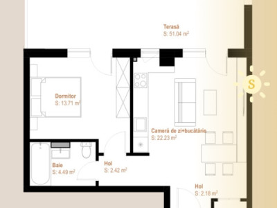 Apartament de 2 camere, 46.66 mp, zona Vivo