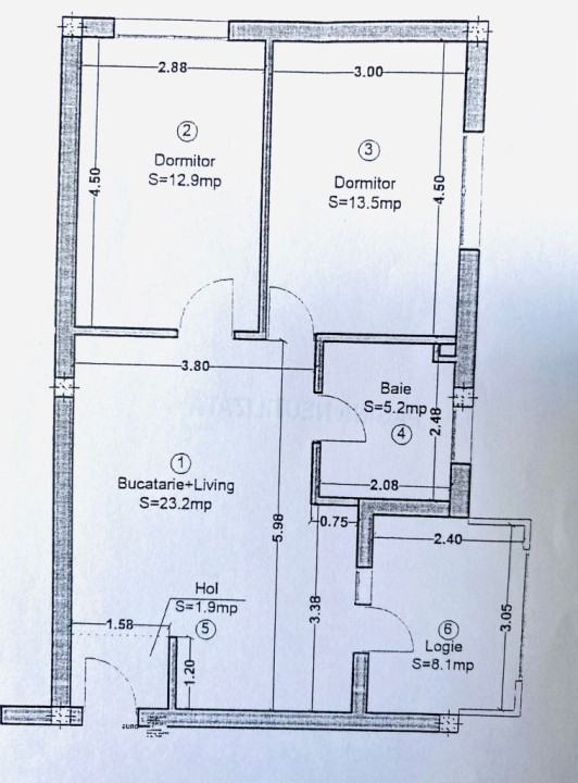 Apartament de 3 camere, 57 mp, finisat, 8 mp logie, Zona Vivo