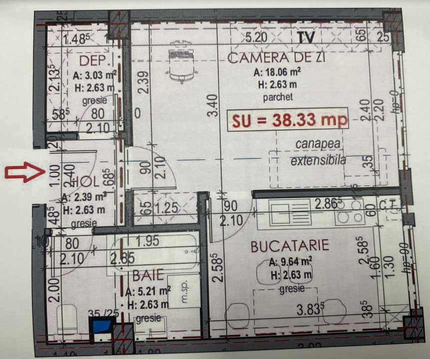 Apartament de 1 camera, 38,33 mp, finisat, zona Urusagului