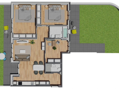 Apartament de 3 camere semifinisat, 89 mp, terasa 58,75 mp, lift, zona VIVO