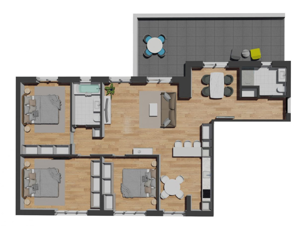 Apartament de 4 camere semifinisat, 111,49 mp, terasa 37,06 mp, zona VIVO