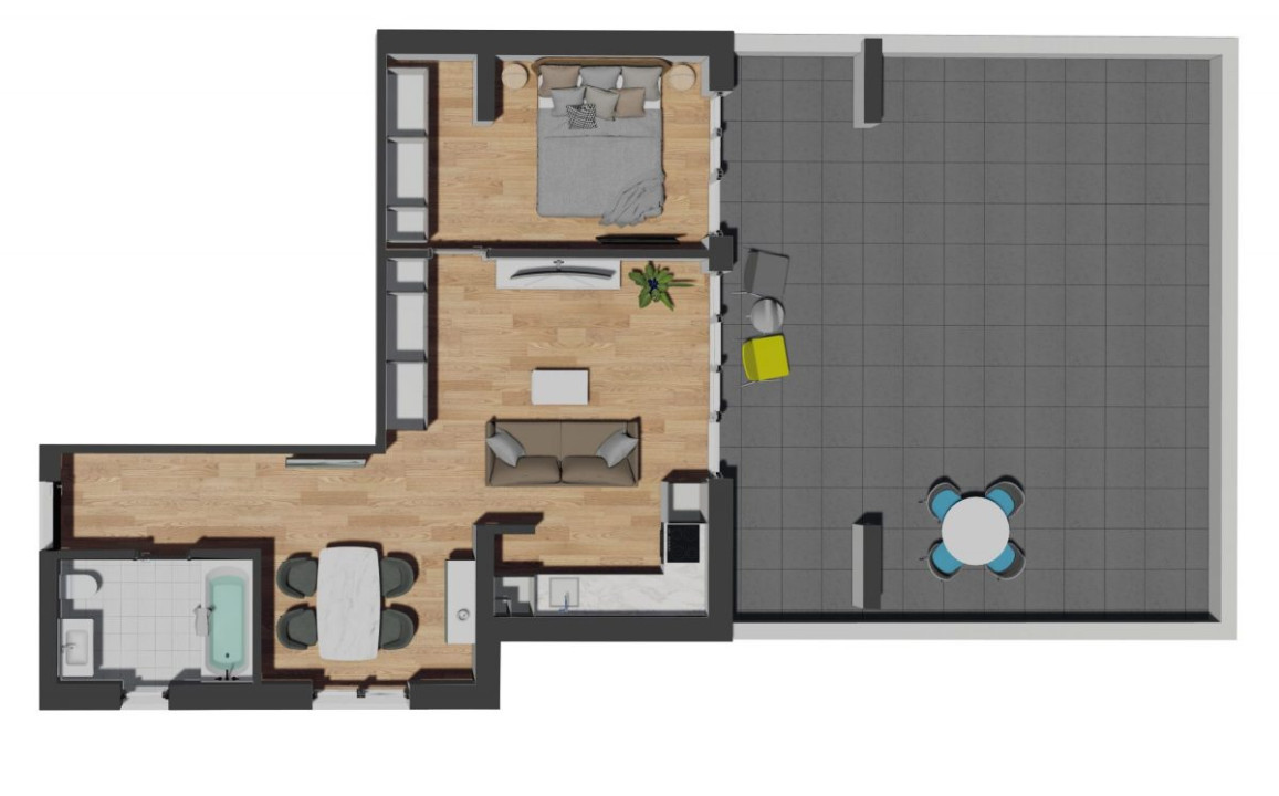 Apartament de 2 camere semifinisat, 53,45 mp, terasa 60,31 mp, zona VIVO