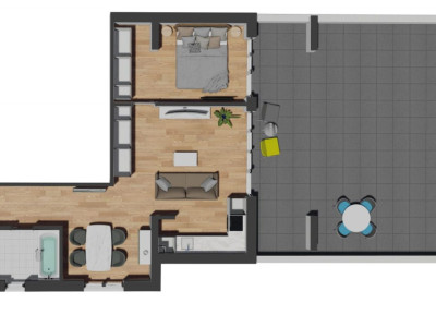 Apartament de 2 camere semifinisat, 53,45 mp, terasa 60,31 mp, zona VIVO