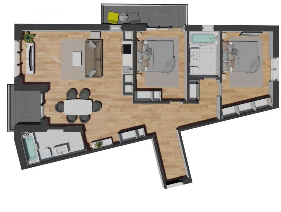 Apartament de 3 camere semifinisat, 87,89 mp, balcon 6,21 mp, zona VIVO