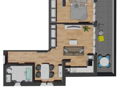 Apartament de 2 camere semifinisat, 53,45 mp, terasa 15,36 mp, zona VIVO