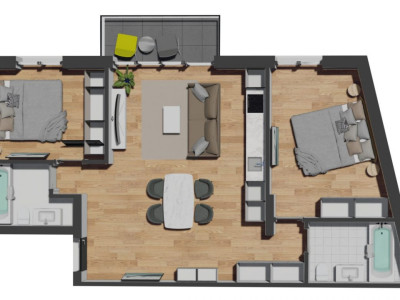 Apartament de 3 camere semifinisat, 68,37 mp, balcon 4,20 mp, zona VIVO