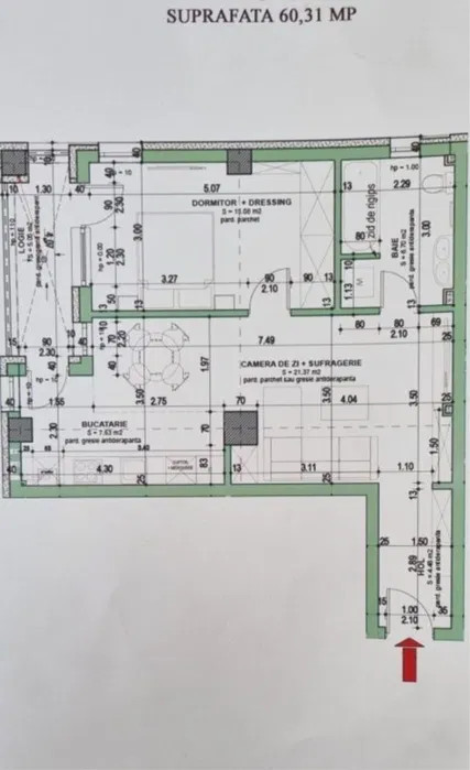 Apartament de 2 camere,61 mp, zona Vivo ( Columna)