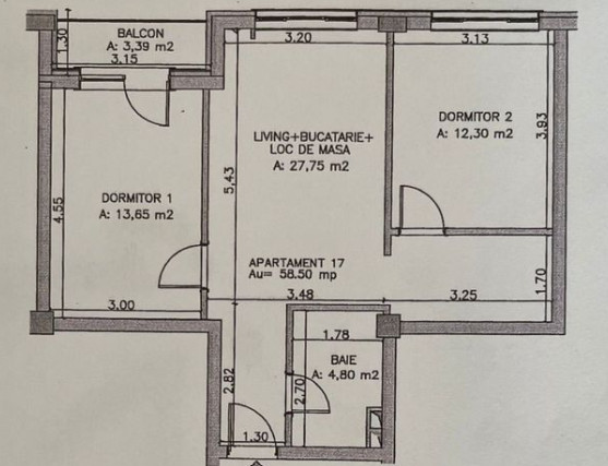 Apartament de 3 camere semifinisat, 58,5 MP, etaj intermediar, zona Vivo