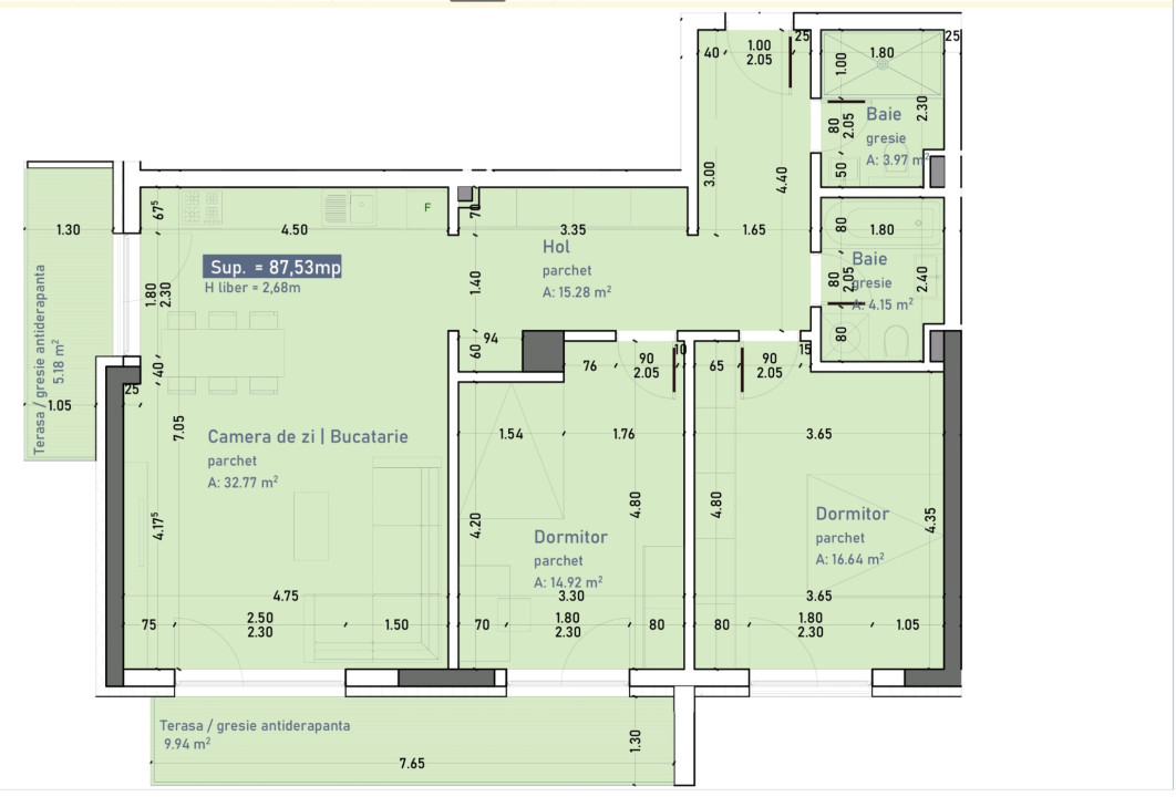 Apartament de 3 camere, 87,52mp utili, bloc nou, Buna Ziua