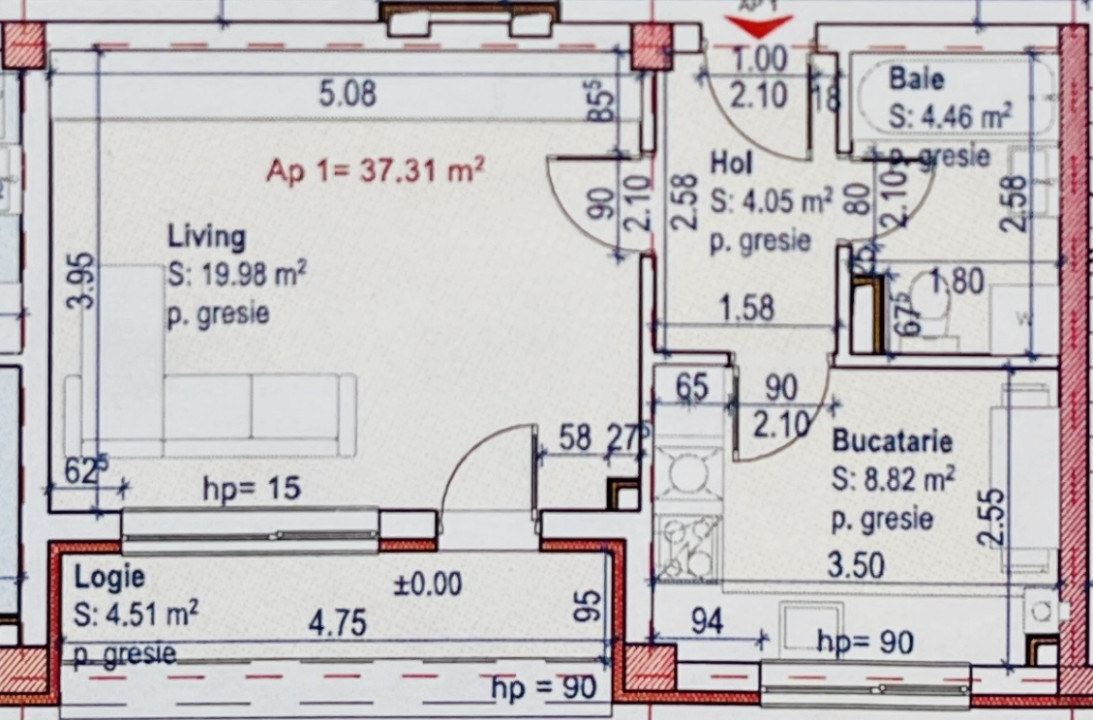 Apartament de 1 camera, 37 mp, finisat, parcare, Zona Eroilor