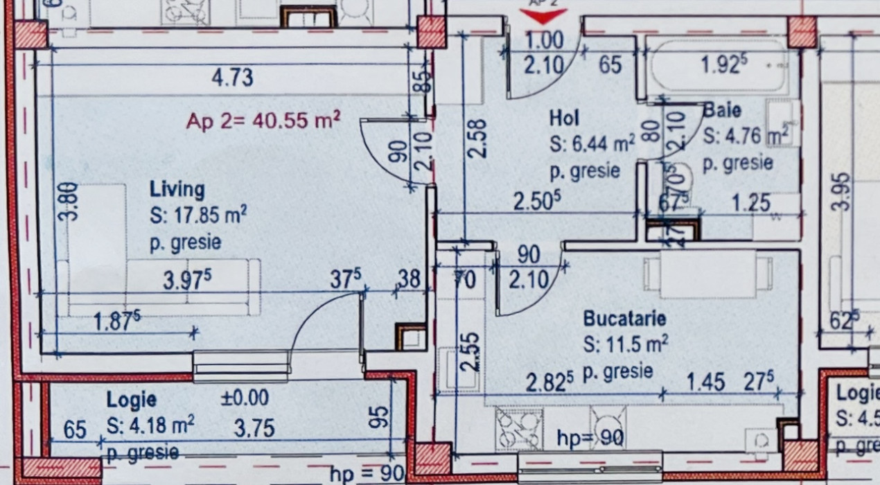 Apartament de 1 camera, 40.55mp utili, finisat, parcare, Zona Eroilor