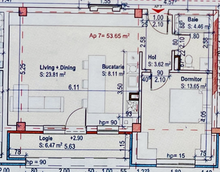 Apartament de 2 camere, 53,65 mp, finisat, parcare, zona Eroilor