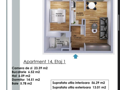 Va oferim spre vanzare un apartament de 2 camere situat in cartierul Plopilor