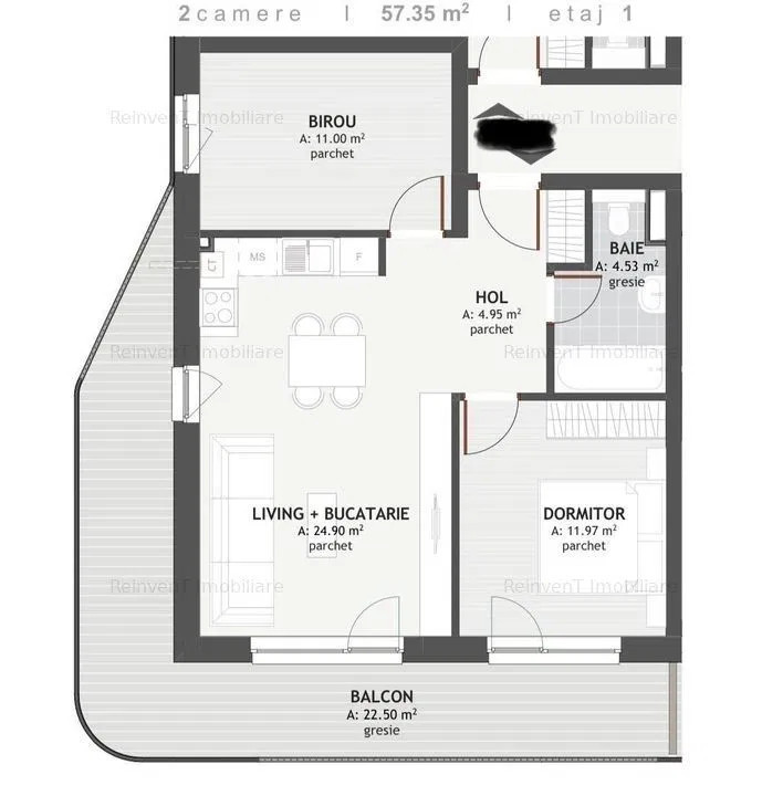 Apartament de 3 camere, 57 mp ,terasa de 23 mp , zona Eroilor