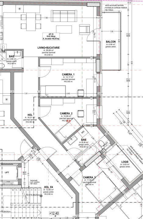 Apartament de 4 camere, 91 mp, balcon, semifinisat, Zona Horea