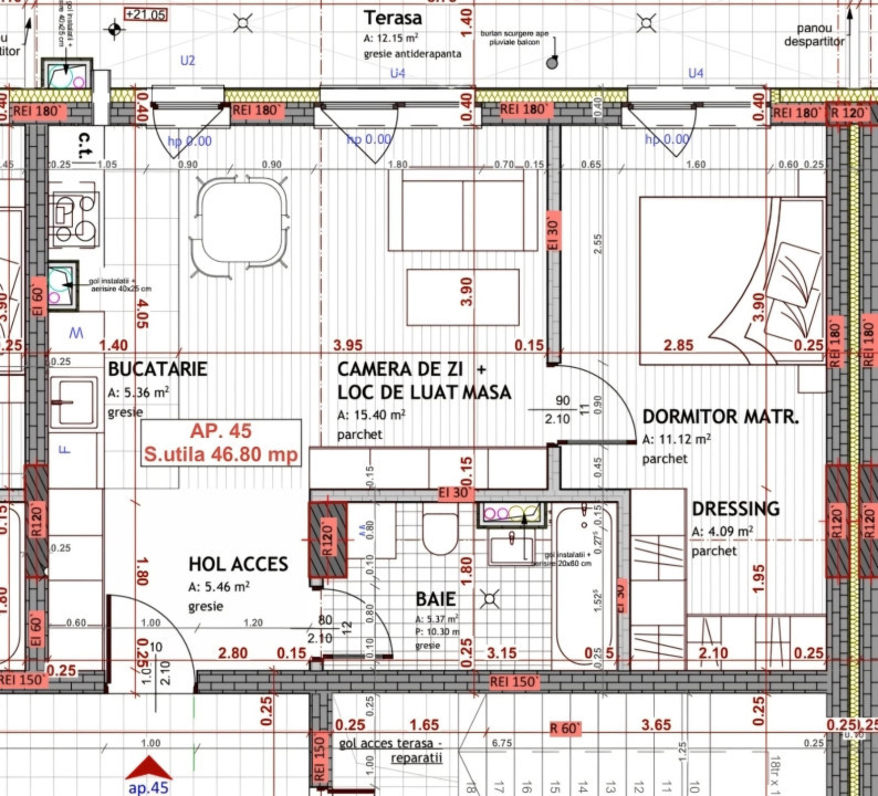 Apartament de 2 camere ,47 mp cu terasa Zona Avram Iancu