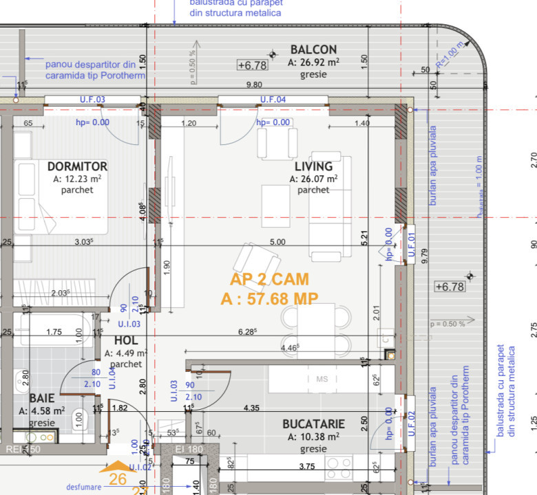 Apartament de 2 camere, 57,68 mp, etaj intermediat, zona exclusivista Centrala