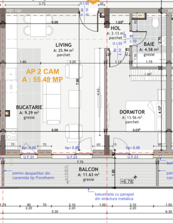 Apartament de 2 camere, 55,49 mp, etaj intermediar, zona exclusivista Centrala