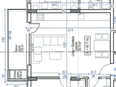 Apartament de 2 camere, 49,77mp, semifinisat, etaj interediar, zona Teilor