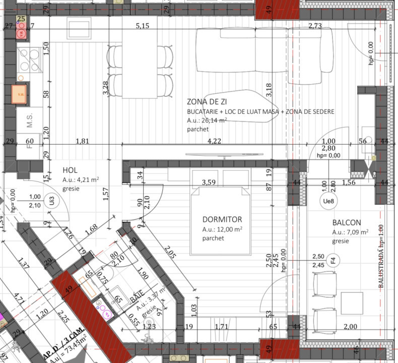 Apartament de 2 camere, 45.73 mp, Finisat, Zona Metro