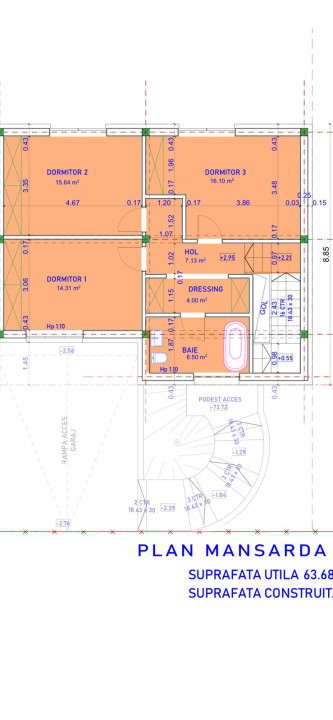 Casa cu 4 camere de vanzare,semifinisat,teren 756mp,Garaj,Chinteni