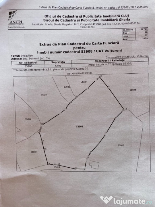 Teren intravilan, în Soimeni la 20km de Cluj