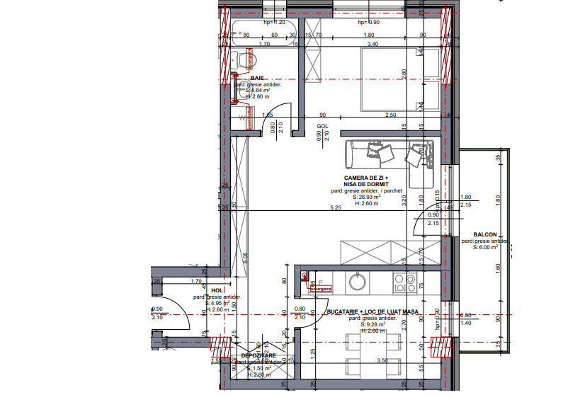 Apartament cu 3 camere 47mp semifinisat zona Valea Chintaului