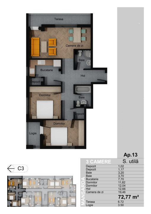 Apartament 3 Camere, 73mp, Decomandat, Zona Sesul De Sus