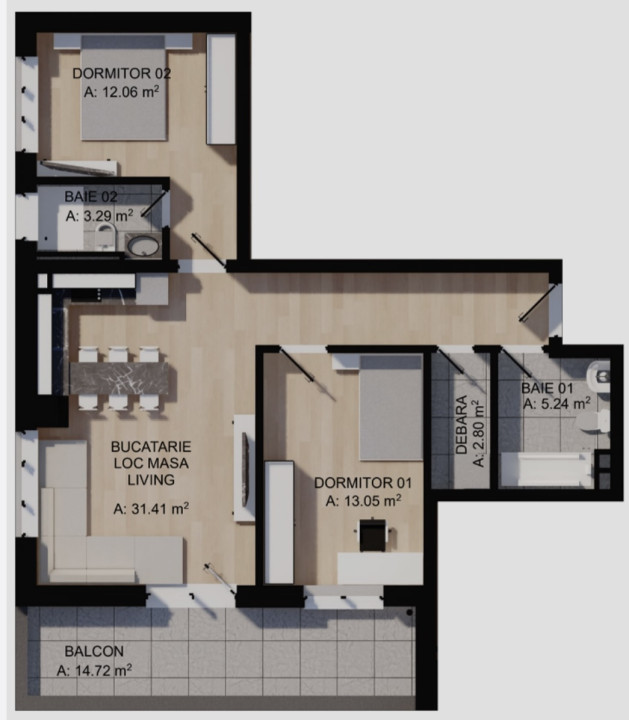 Apartament de 3 camere, Finisat, Parcare, TVA inclus, Terasa, Zona Eroilor.