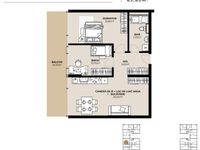 Apartament cu 3 camere, 63,8mp, intermediar, Semicentral