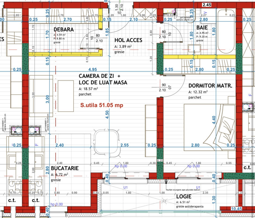 Apartament de 2 camere, 51.05 mp, Finisat, Zona Eroilor