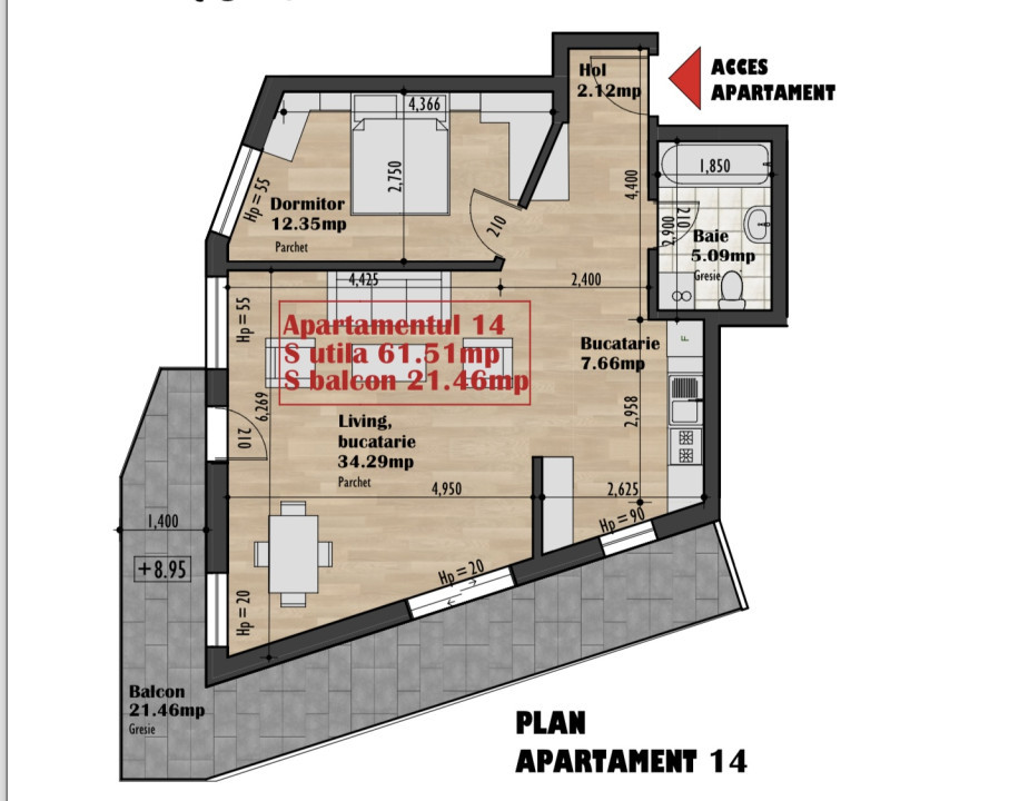 Apartament 2 camere, 61,51 mp utili, terasa, zona Auchan Iris