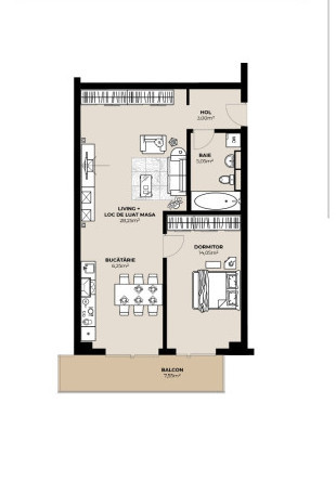 Apartamente cu 2 camere in ansamblu rezidential nou 50.85-62.2mp utili 